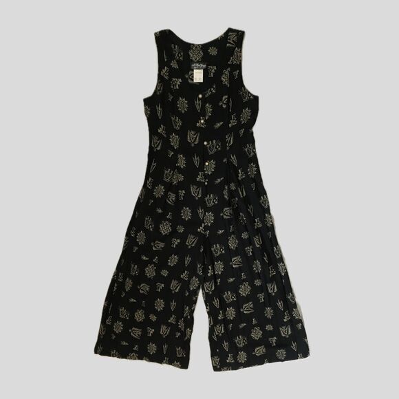 Vintage 90s All That Jazz Black Sleeveless Geometric Print Wide Leg Jumpsuit M/L - Picture 1 of 8